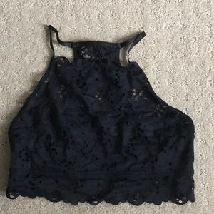 High neck lace bralette w/ keyhole cutout